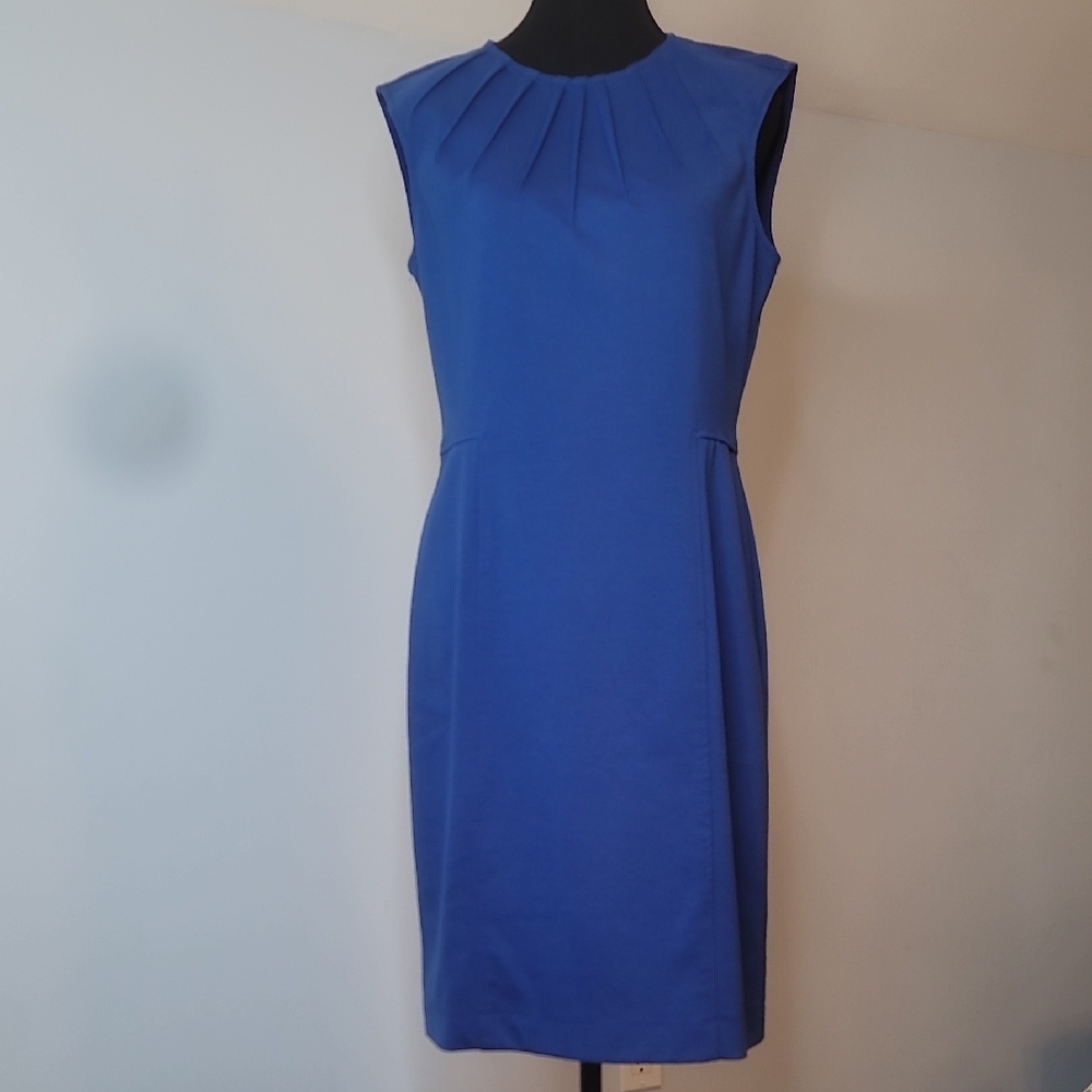 Blue Pleated Sheath Midi Dress for Work